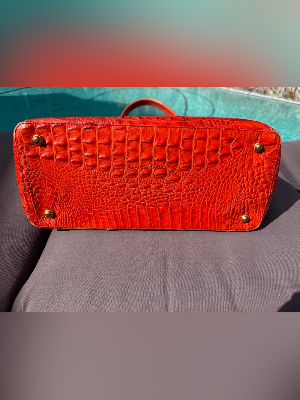 Brahmin Burnt Orange Croc Embossed Leather Extra Large Shopper Tote Bag w/Duster - Picture 7 of 16